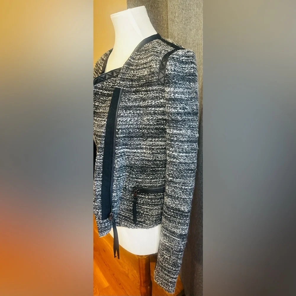 Rebecca Taylor Black & White Tweed Moto Jacket | Size 6